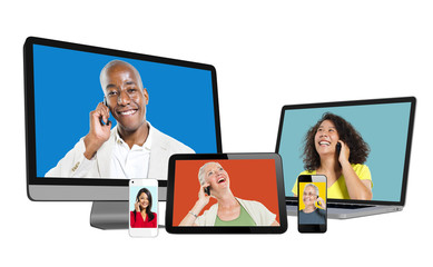 Portraits of Diverse People on Devices Screen