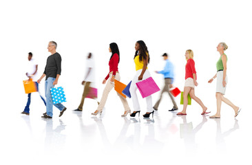 Obraz premium Group of People Walking with Shopping Bags