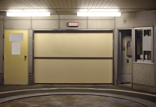 Entrance to underground car parking at night time