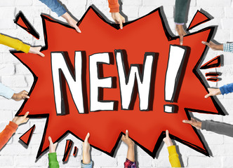 Group of Diverse People Holding the Word New