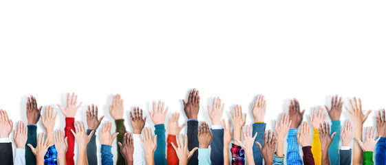 Multiethnic Group of Hands Raised