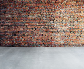 Empty Brick Wall with Concrete Floor