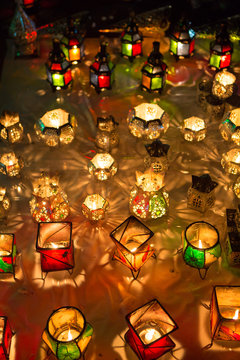 Lamps from the souk in Marrakesh at night