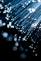 Optics fibers on blue background