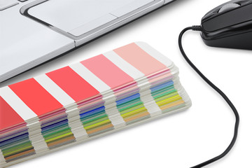 Obraz premium pantone pallete, mouse and notebook
