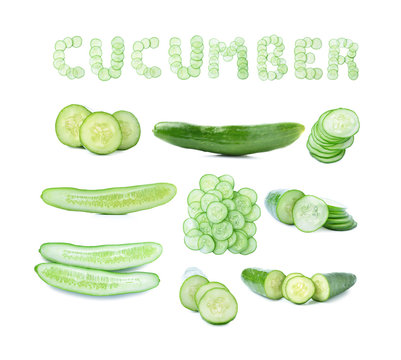 Cucumber and slices on  background.