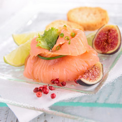 appetizer, smoked salmon and fresh fig
