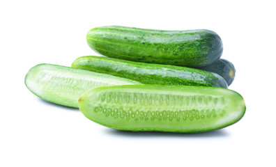Cucumber and slices on  background.