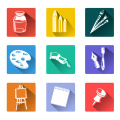 flat icons with drawing tools