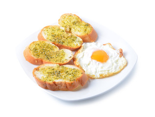 breakfast, garlic bread,fried egg