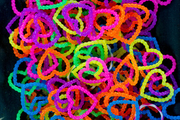 close up of colorful elastic loom bands color full