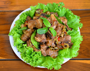 Fried pork with herb