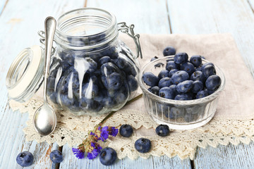 Fresh blueberries on wooden table