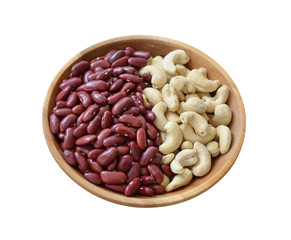Mixed nuts in bowl on white background.