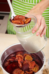 Cooking delicious drain jam in kitchen