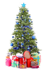 Christmas tree and presents isolated on white