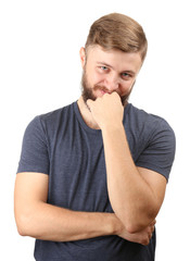 Portrait of handsome man with beard isolated on white