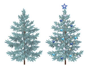 Christmas spruce fir trees with ornaments
