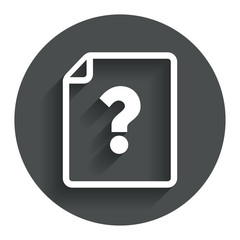File document help icon. Question mark symbol.