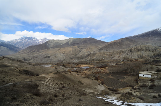 Small Lost Tibetan Village high in Himalayas Mountains