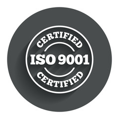 ISO 9001 certified sign. Certification stamp.