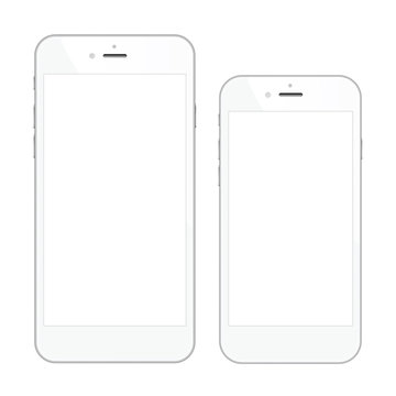 Two high quality white smartphone vector illustrations isolated