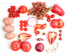 Fresh organic vegetables on wooden table, close up