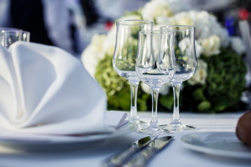 Wedding table setting in restaurant