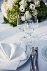 Wedding table setting in restaurant