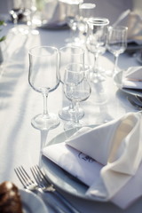 Wedding table setting in restaurant