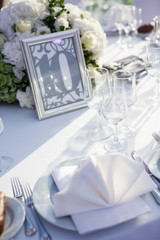 Wedding table setting in restaurant