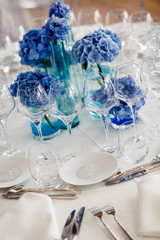 Wedding table setting in restaurant