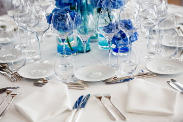 Wedding table setting in restaurant