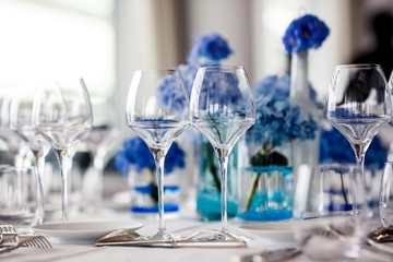 Wedding table setting in restaurant