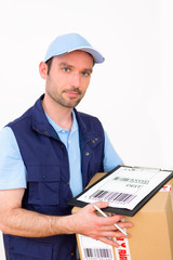 Delivery man on a white background