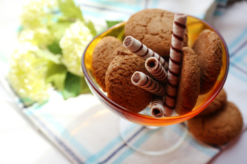 Tasty cookies on table, close-up