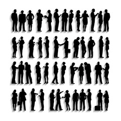 Silhouettes of Business People Working in a Row