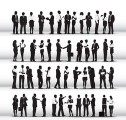 Silhouettes of Business People Working in a Row