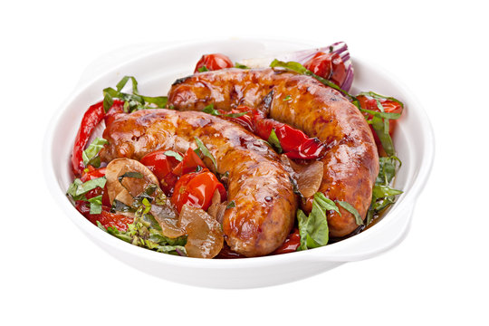 Sausages with stewed  vegetables