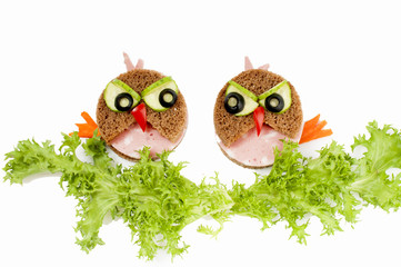 Two funny  sandwich for child - isolated on white background.