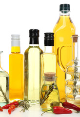 Different sorts of cooking oil, isolated on white