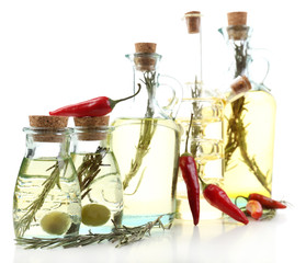 Different sorts of cooking oil, isolated on white