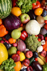 Fresh organic fruits and  vegetables close-up