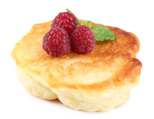 Tasty pancake with fresh berries and mint leaf, isolated