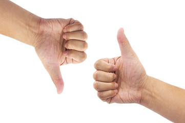 Man hand sign with thumb up and thumb down
