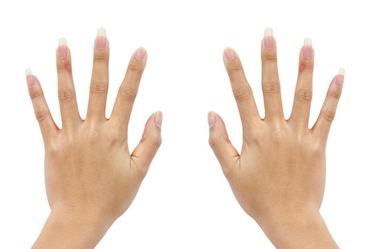 Two hand of a woman on white background