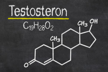 Schiefertafel mit der chemischen Formel von Testosteron - obrazy, fototapety, plakaty