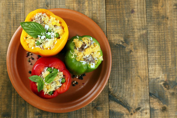 Peppers prepared for cooking stuffed paprika with meat and