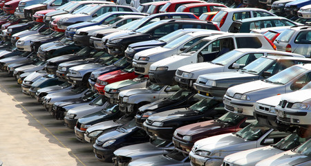 damaged cars in car demolition