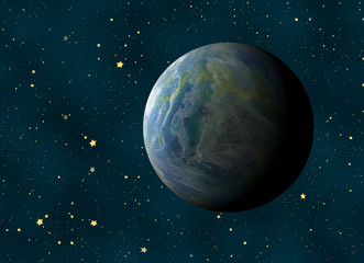 earth planet on a many cosmos stars backgrounds